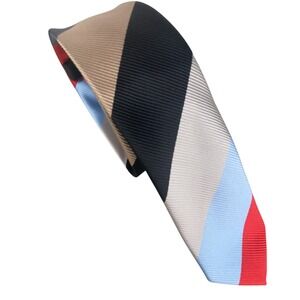 Aldo Mens Striped Necktie Red Blue Grey Tan Black Ribbed Polyester Preppy 57.5x2